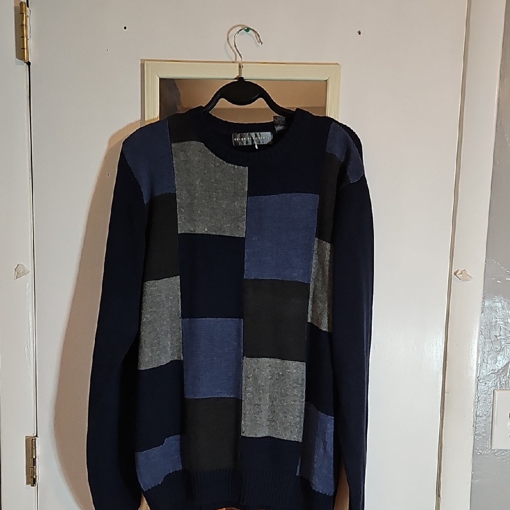 Oscar de la Renta Men's Patchwork Crewneck Sweater - Navy and Charcoal